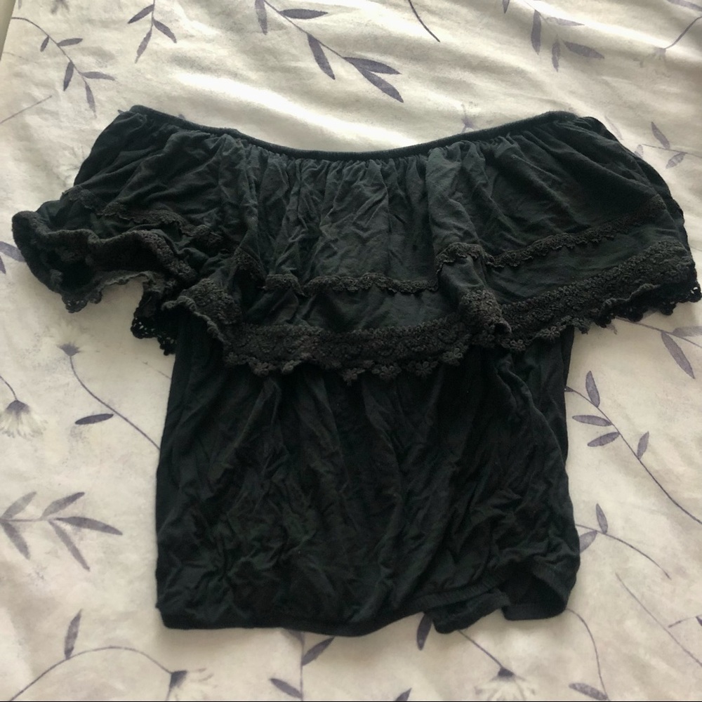 Hollister Black Crochet Lace Off the Shoulder Top